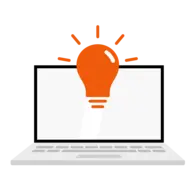 Registrieren & lernen Icon eines Laptops mit einer Lampe