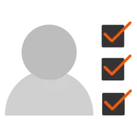 Bedarf ermitteln Icon einer Person mit Checkboxen