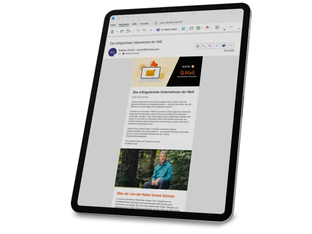 Q.Mail – der Newsletter von Babtec Newsletter (Q.Mail) auf dem Tablet
