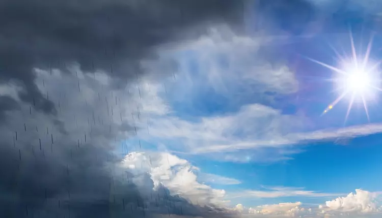 Regnerisches und sonniges Wetter als Metapher für Risiken und Chancen