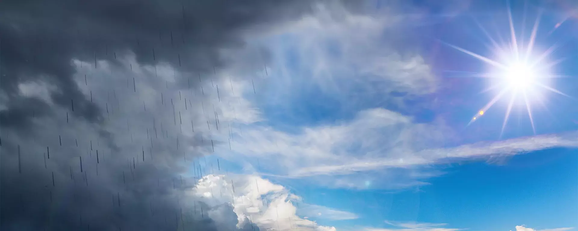 Regnerisches und sonniges Wetter als Metapher für Risiken und Chancen