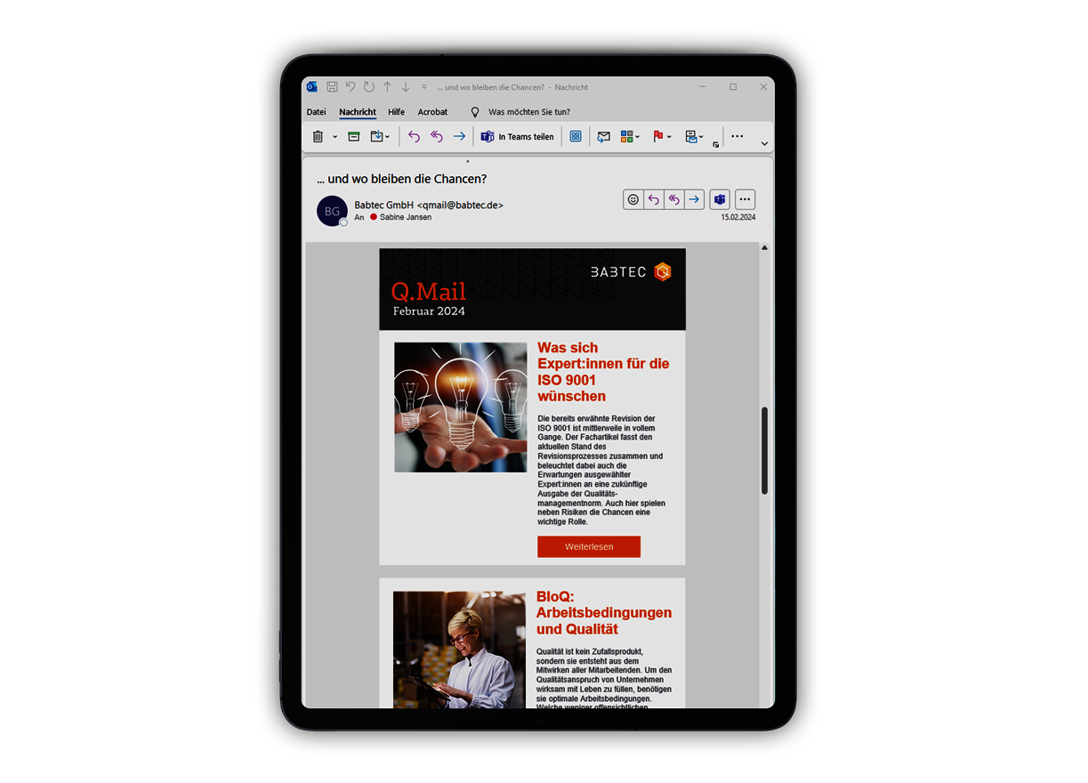 Newsletter (Q.Mail) on the tablet