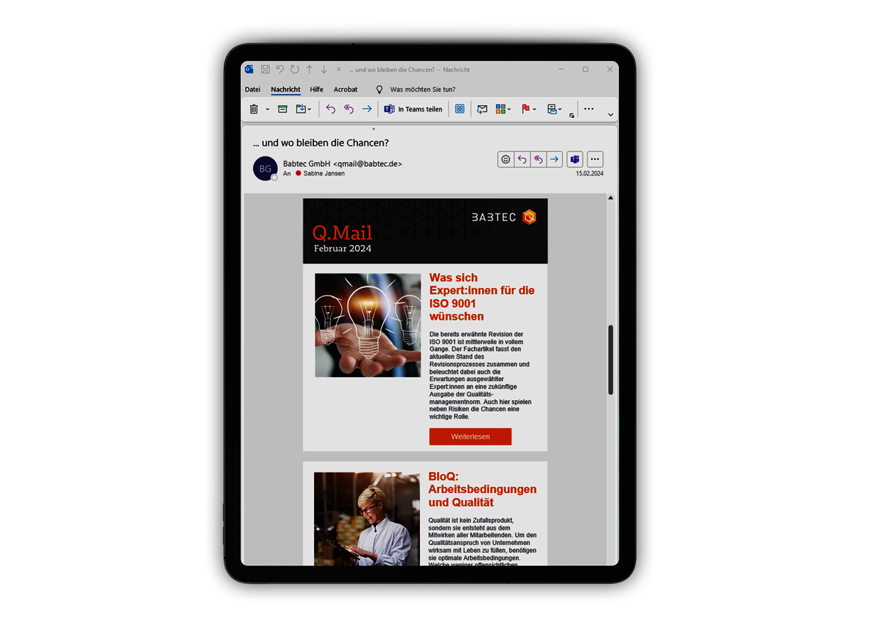 Newsletter (Q.Mail) auf dem Tablet