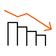 Icon: Balkendiagramm mit sinkenden Balken und Pfeil nach unten