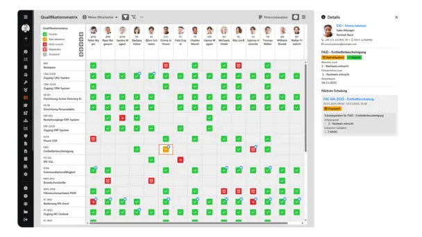 Qualifikations- und Schulungsmanagement: Screenshot des Qualifikations- und Schulungsmanagements in BabtecQ: Qualifikationsmatrix
