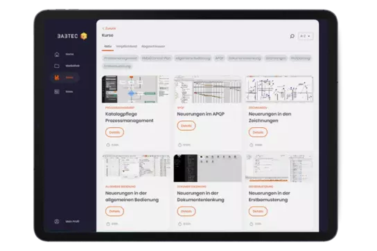 Tablet, darauf ist die Lern-App von Babtec zu sehen