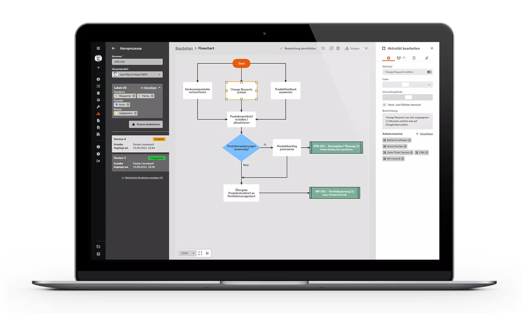 Laptop, darauf zu sehen das Prozessmanagement in BabtecQ