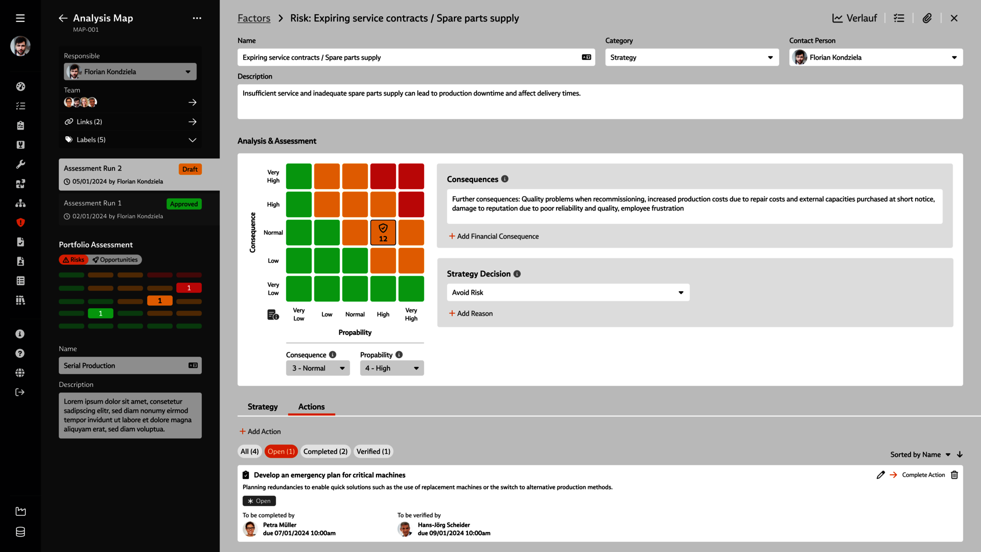 Screenshot of the risk analysis in the "Risk Management" module of the Babtec software