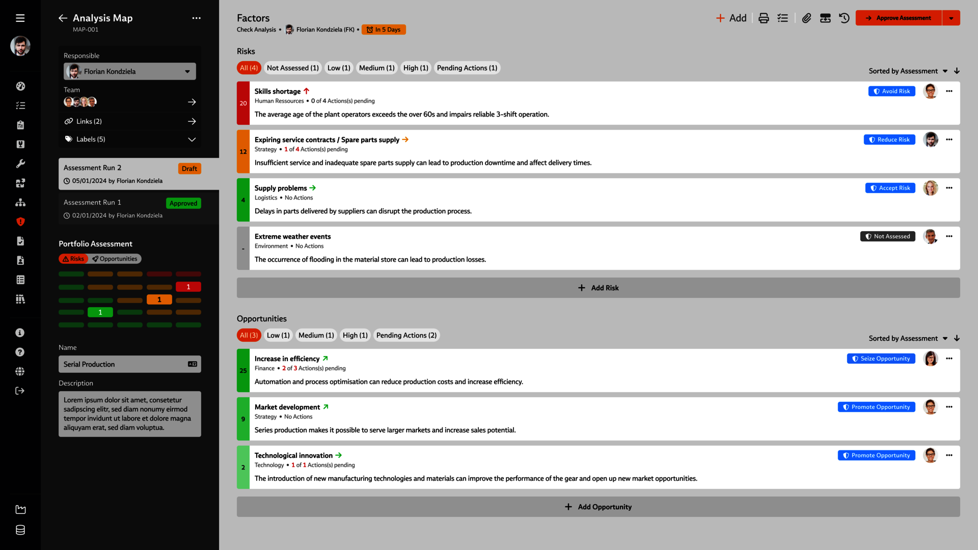 Screenshot of the analysis map in the "Risk Management" module of the Babtec software