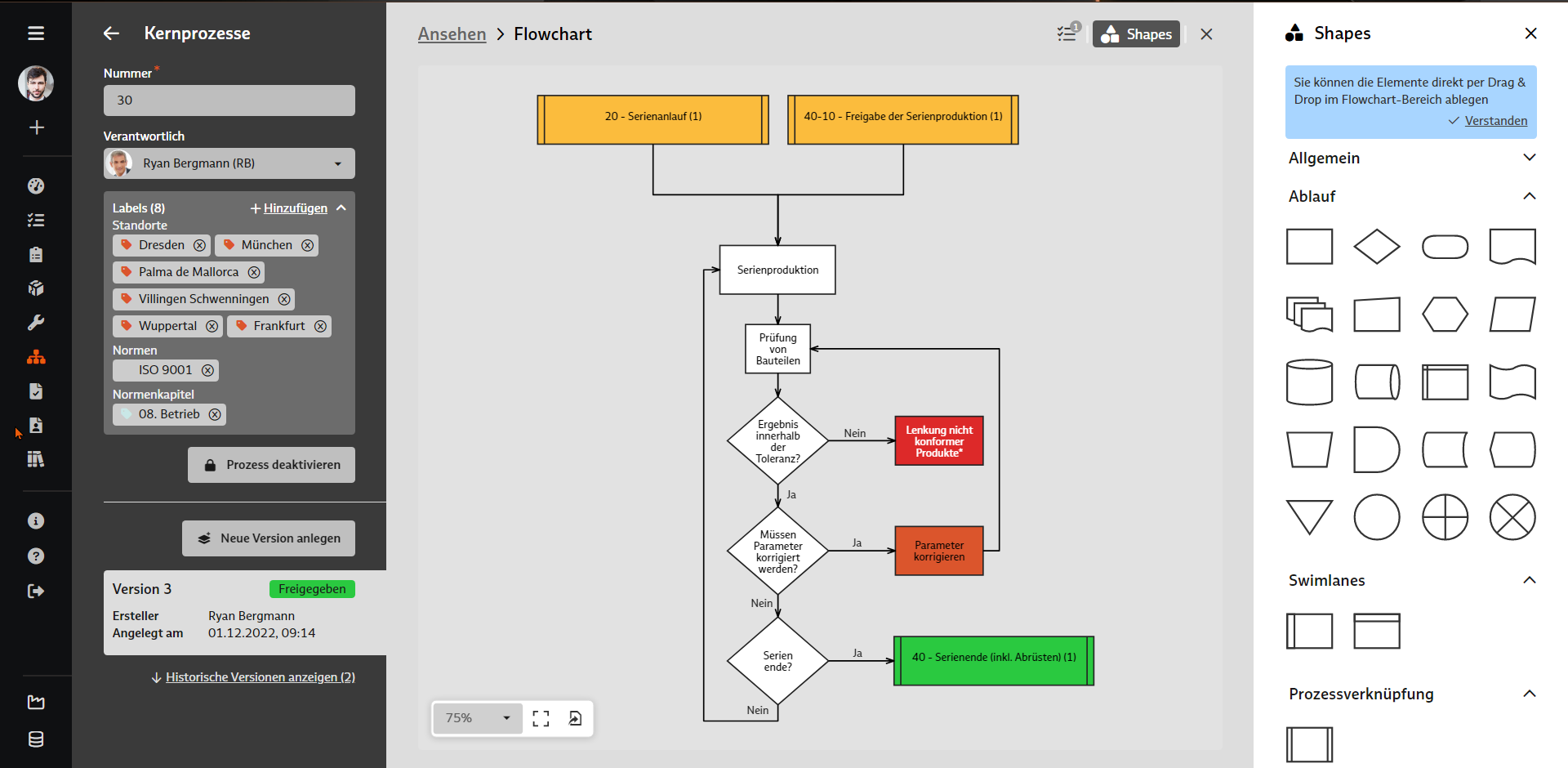 Prozessmanagement in der QM-Software BabtecQ: Flowchart bearbeiten