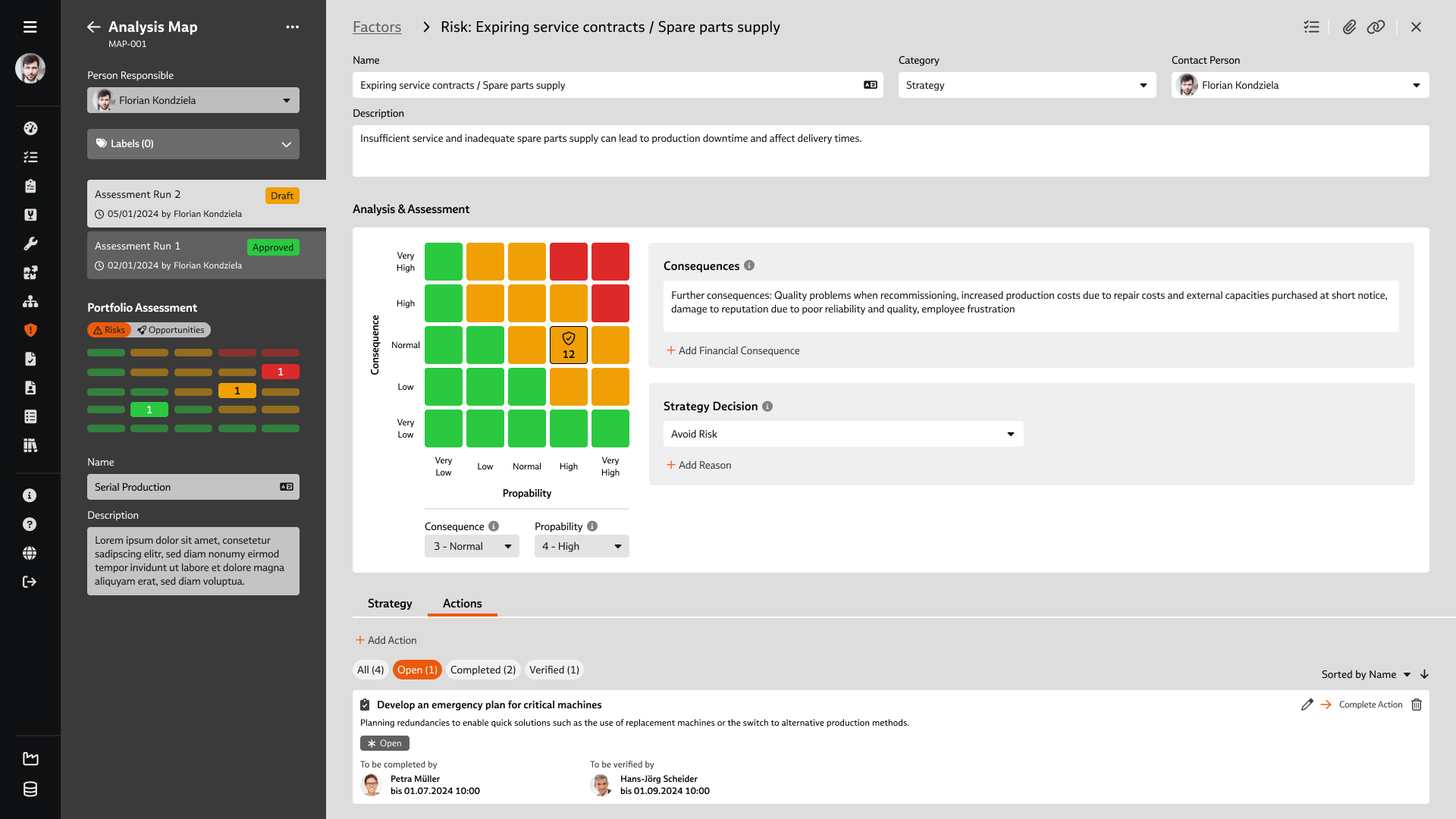 Screenshot of the risk analysis in the "Risk Management" module of the Babtec software